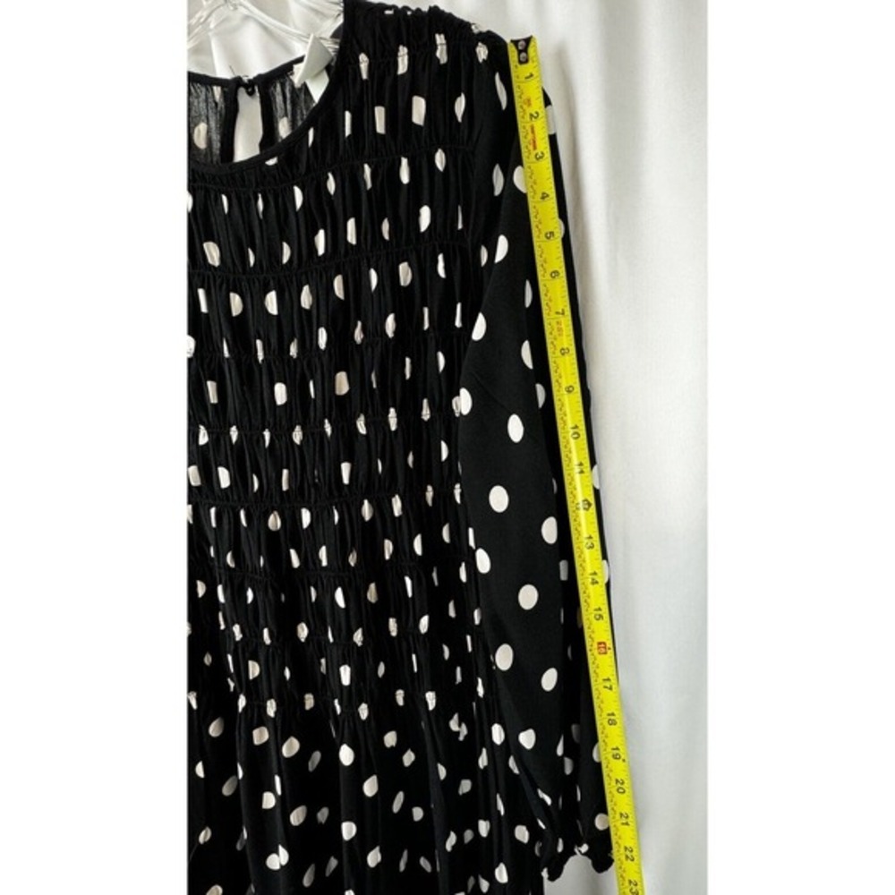H&M Polka Dot Smocked Midi Dress Black White Long Sleeve M Rockabilly Chic 51-29 - Picture 5 of 15